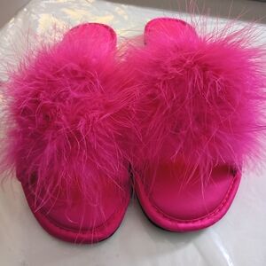 Vibrant Pink Fuzzy Slide Sandals